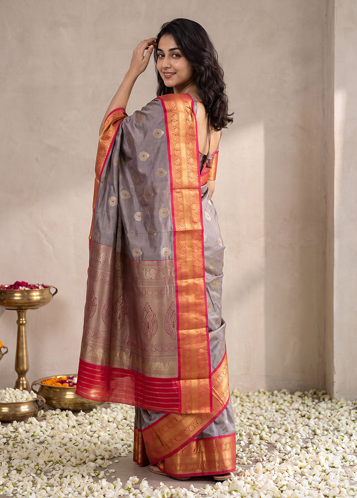 Purple Handloom Kanjivaram Pure Silk Saree With Blouse Piece