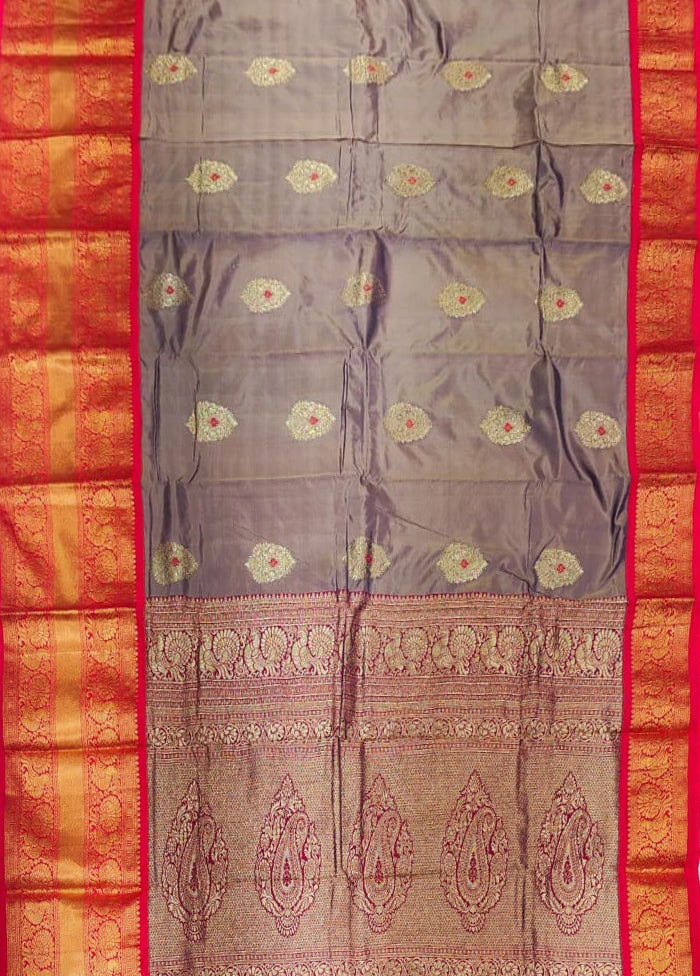 Purple Handloom Kanjivaram Pure Silk Saree With Blouse Piece