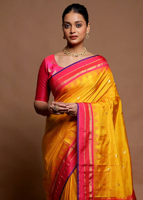 Yellow Kanjivaram Silk Saree With Blouse Piece