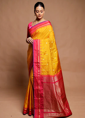 Yellow Kanjivaram Silk Saree With Blouse Piece