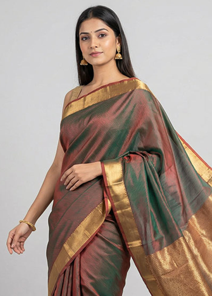 Maroon Kanjivaram Silk Saree With Blouse Piece
