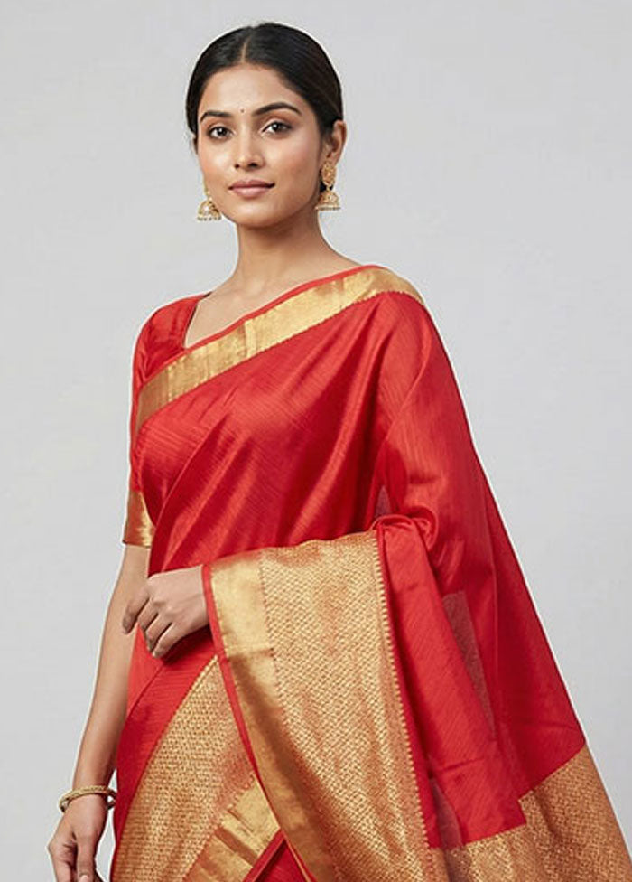 Red Kanjivaram Silk Saree With Blouse Piece
