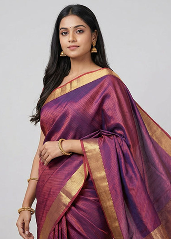 Purple Kanjivaram Silk Saree With Blouse Piece
