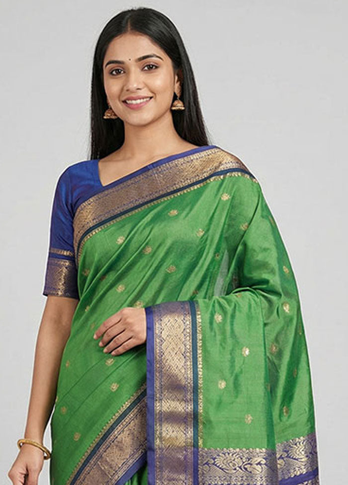 Green Kanjivaram Silk Saree With Blouse Piece