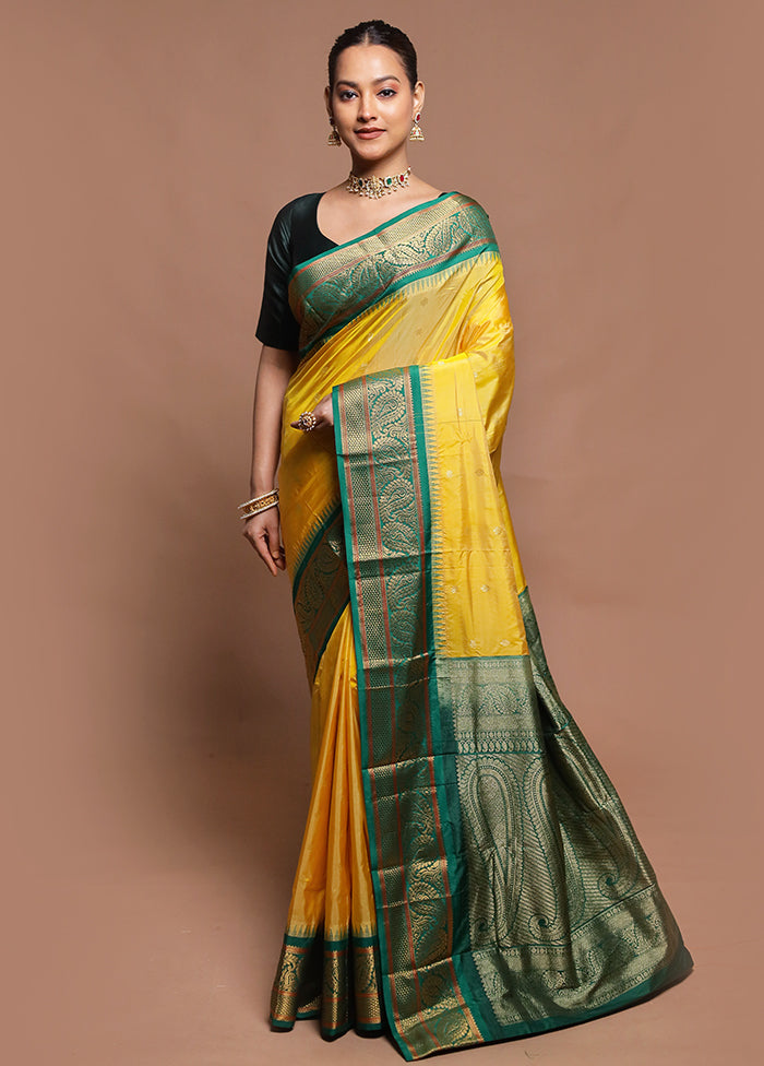 Yellow Handloom Kanjivaram Pure Silk Saree With Blouse Piece