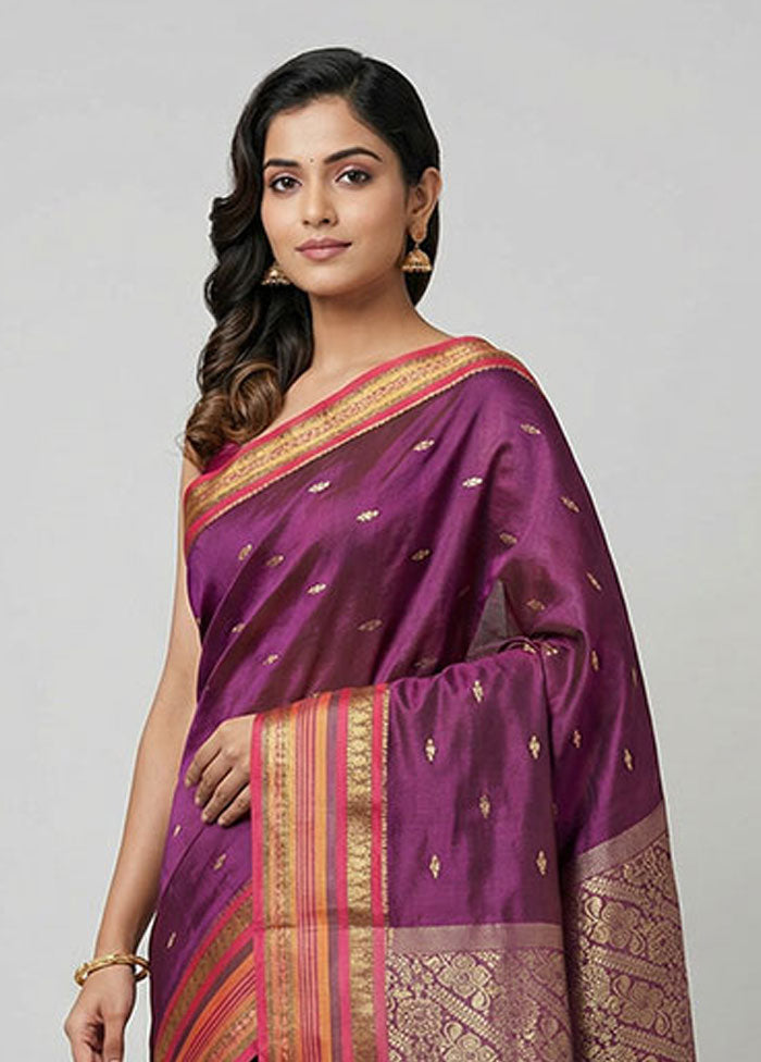 Purple Kanjivaram Silk Saree With Blouse Piece