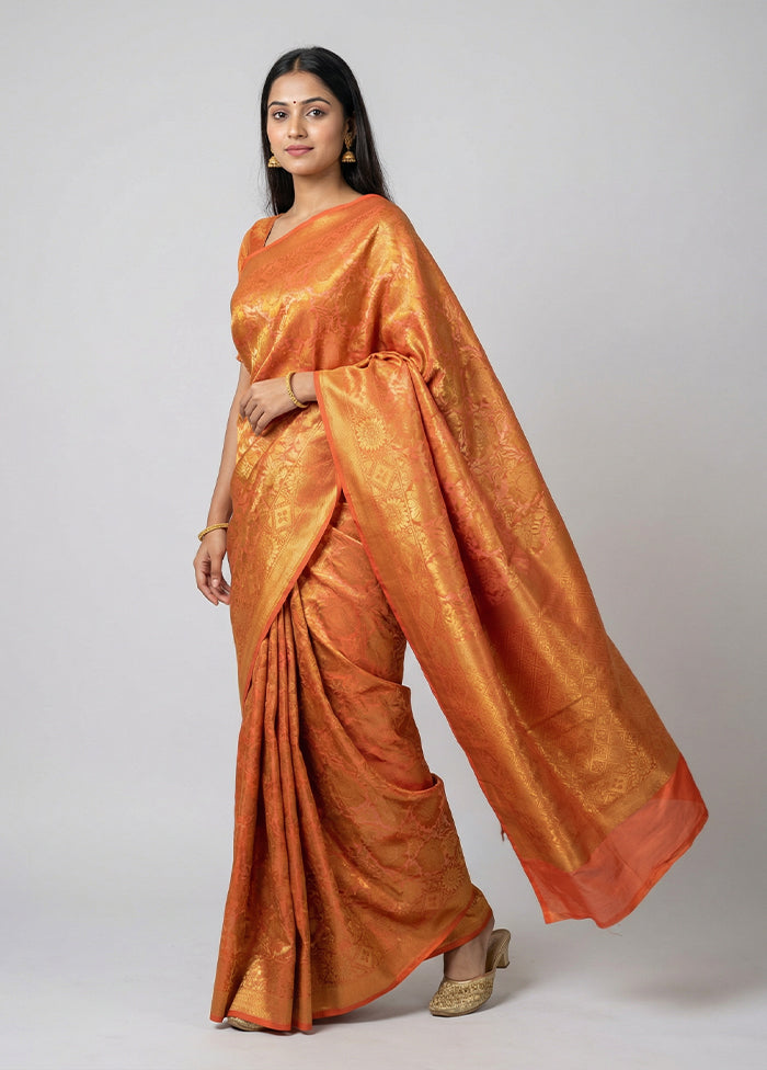 Orange Dupion Silk Saree With Blouse Piece
