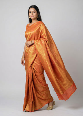 Orange Dupion Silk Saree With Blouse Piece