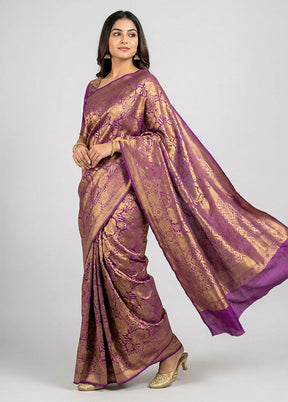 Purple Dupion Silk Saree With Blouse Piece