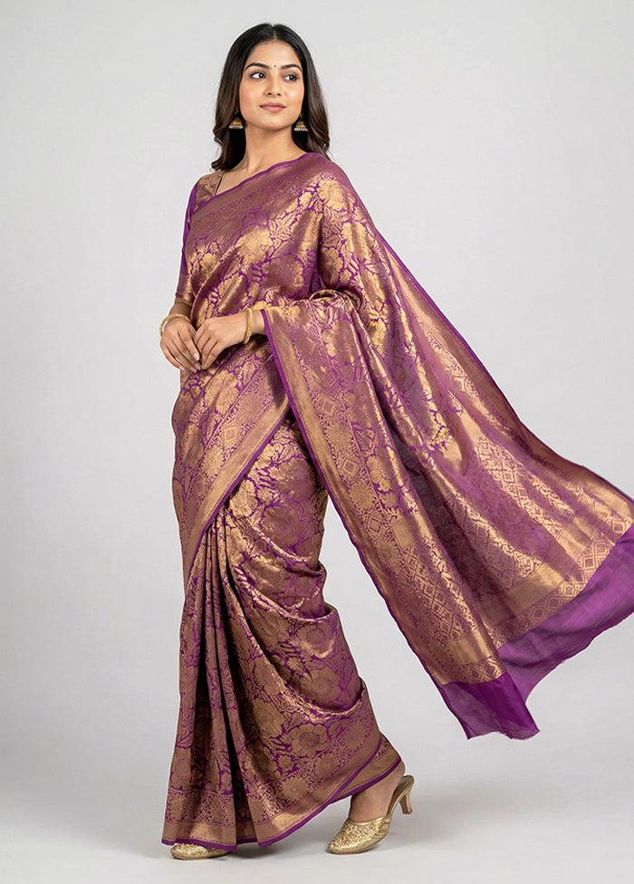 Purple Dupion Silk Saree With Blouse Piece