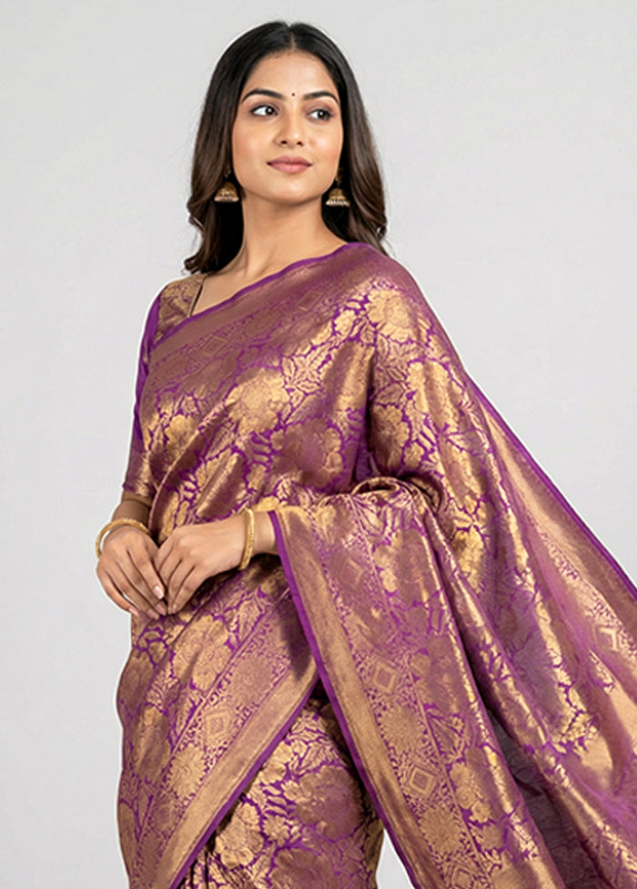 Purple Dupion Silk Saree With Blouse Piece