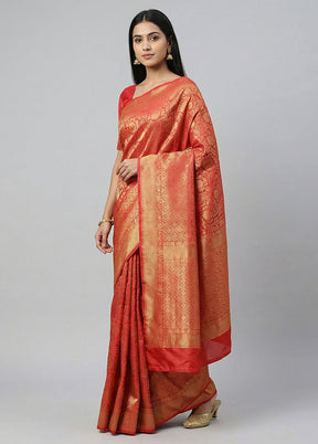 Pink Dupion Silk Saree With Blouse Piece