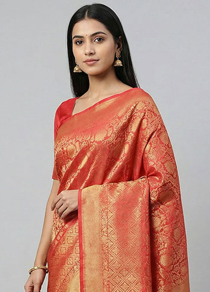 Pink Dupion Silk Saree With Blouse Piece