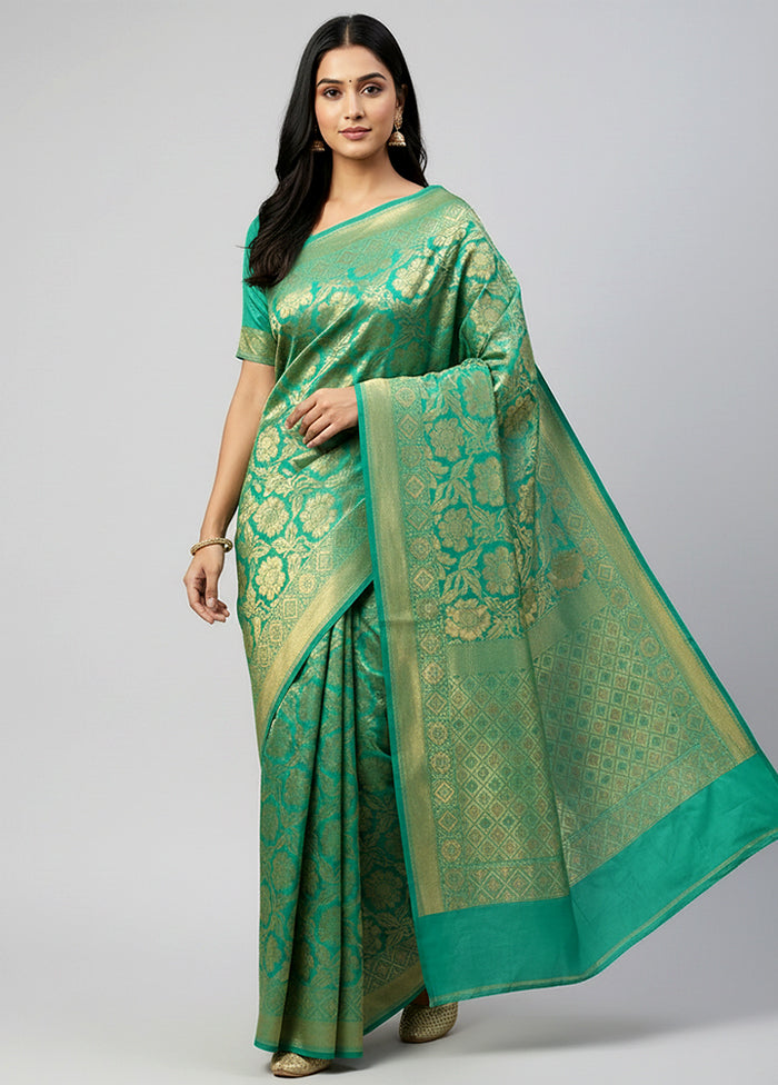 Green Dupion Silk Saree With Blouse Piece
