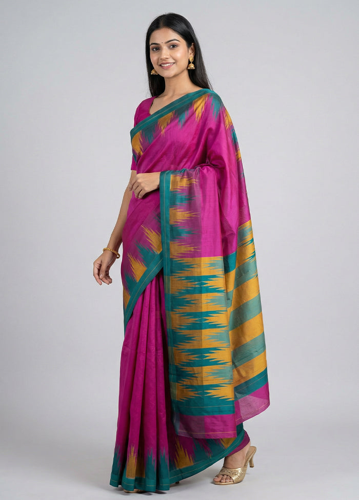 Pink Kanjivaram Silk Saree With Blouse Piece