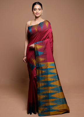 Maroon Kanjivaram Silk Saree With Blouse Piece