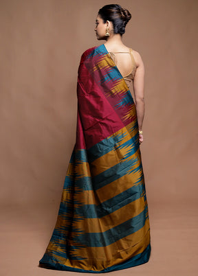 Maroon Kanjivaram Silk Saree With Blouse Piece