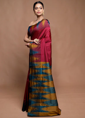 Maroon Kanjivaram Silk Saree With Blouse Piece