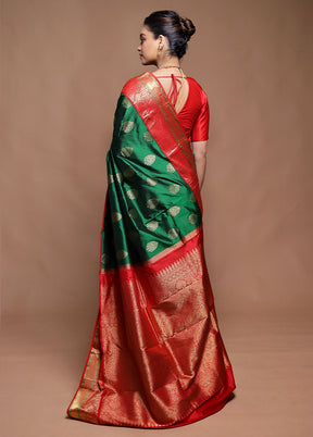 Green Handloom Kanchipuram Pure Silk Saree With Blouse Piece