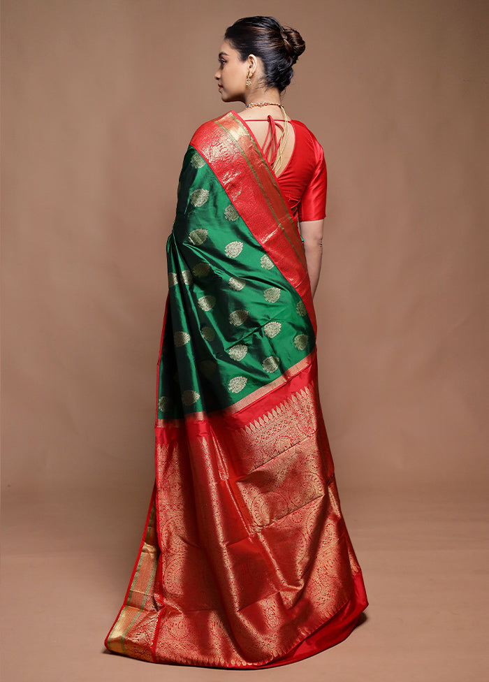 Green Handloom Kanchipuram Pure Silk Saree With Blouse Piece