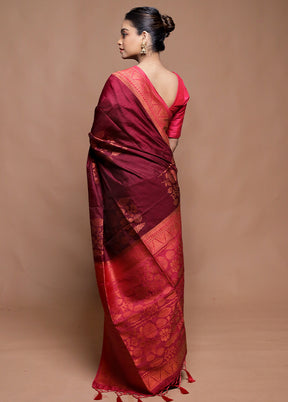 Maroon Dupion Silk Saree With Blouse Piece
