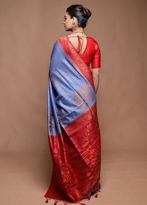 Grey Dupion Silk Saree With Blouse Piece