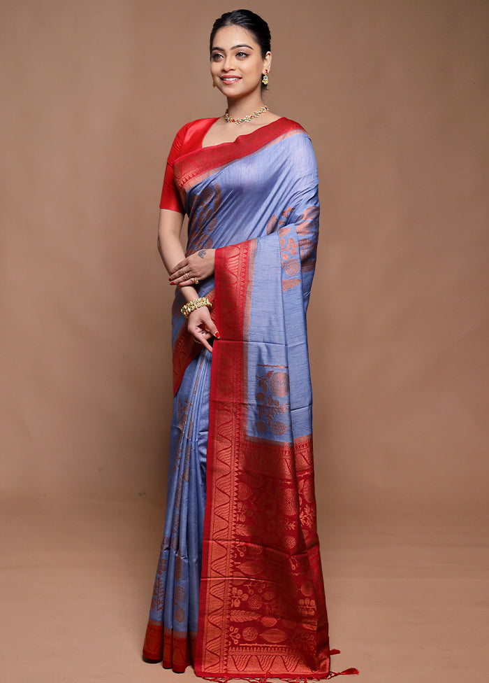 Grey Dupion Silk Saree With Blouse Piece