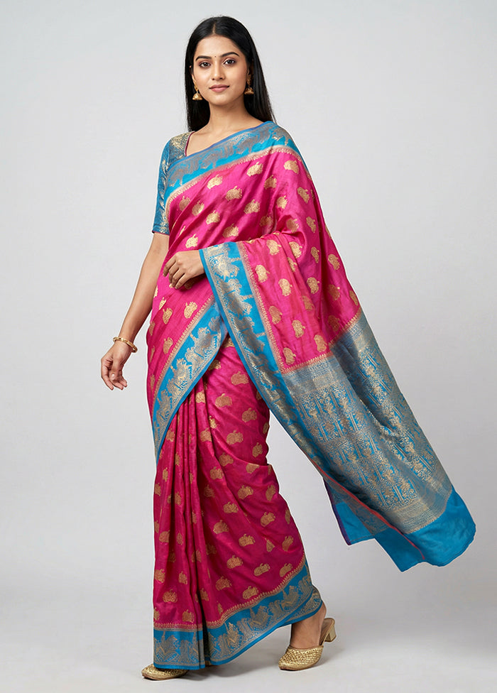 Pink Dupion Silk Saree With Blouse Piece