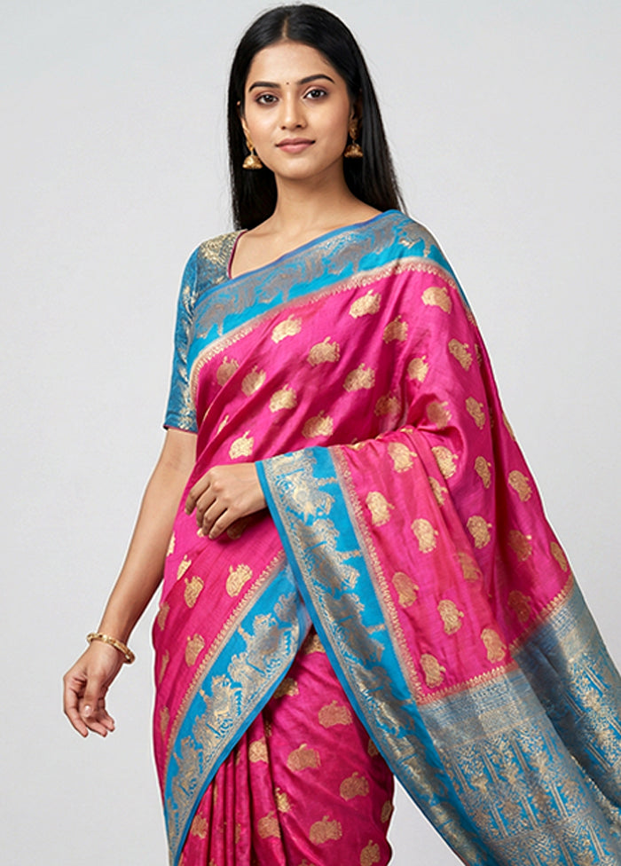 Pink Dupion Silk Saree With Blouse Piece