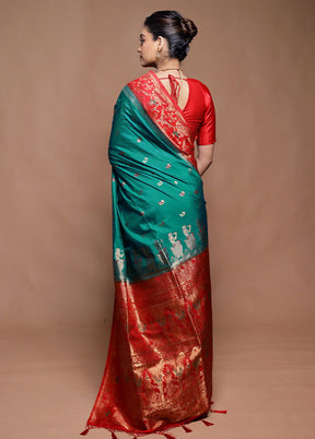 Green Dupion Silk Saree With Blouse Piece