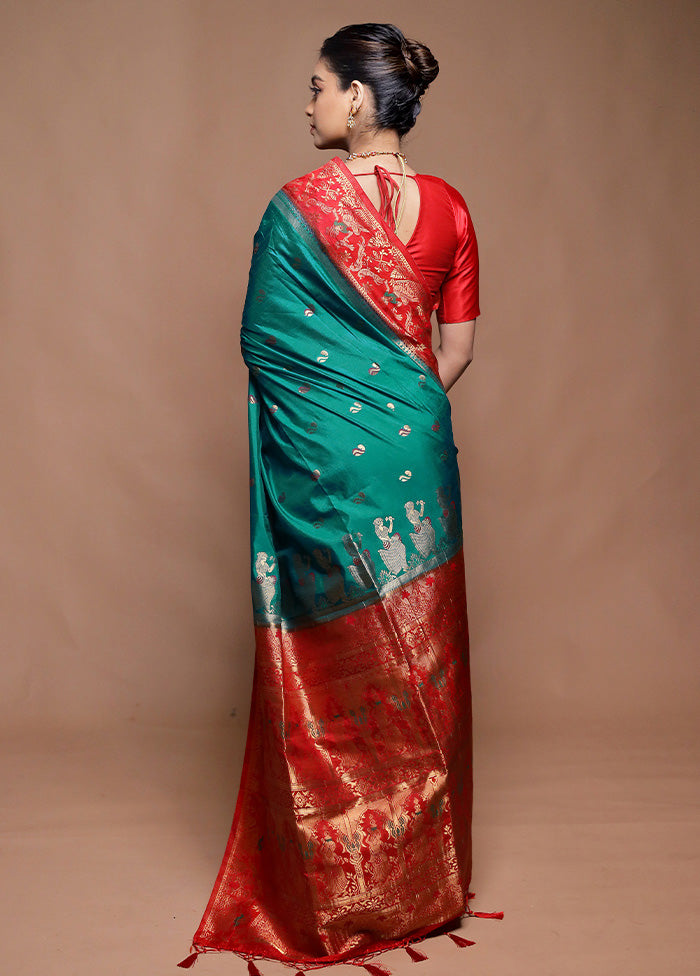 Green Dupion Silk Saree With Blouse Piece
