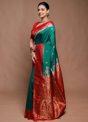 Green Dupion Silk Saree With Blouse Piece