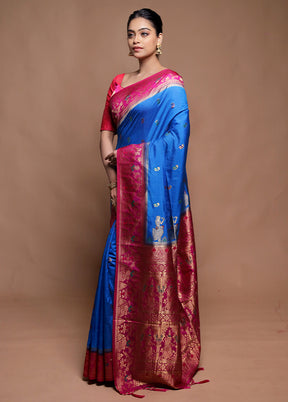 Blue Dupion Silk Saree With Blouse Piece