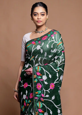 Green Dupion Silk Saree With Blouse Piece