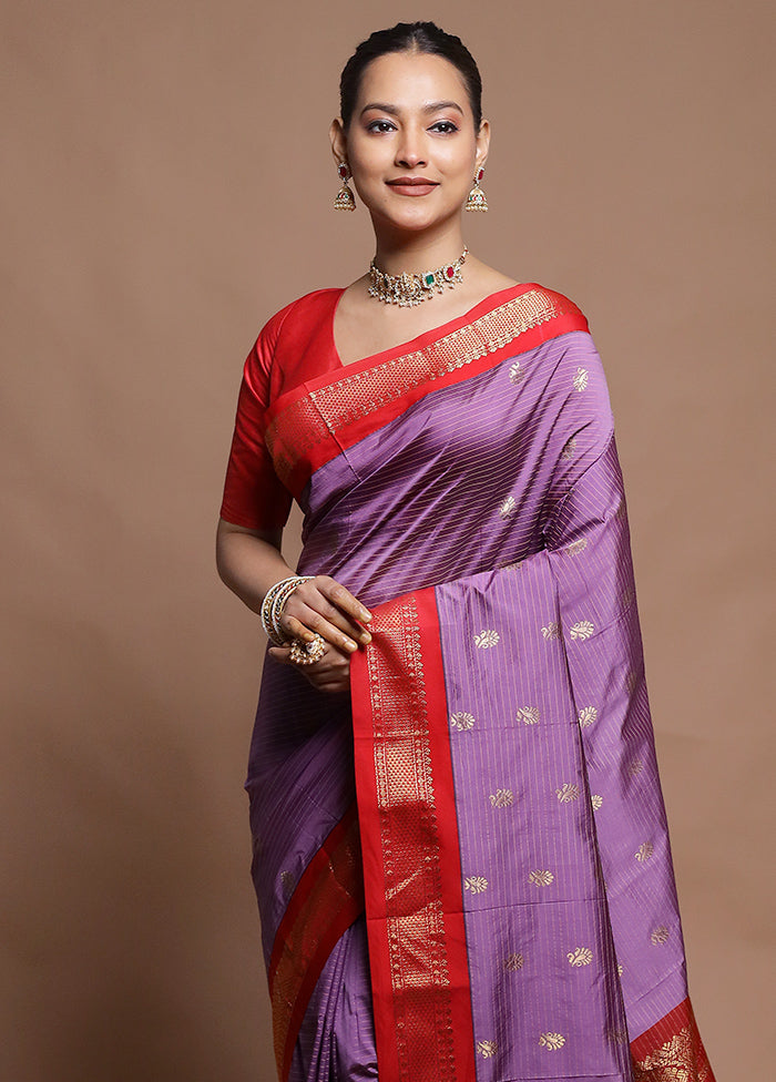 Purple Kanjivaram Silk Saree With Blouse Piece