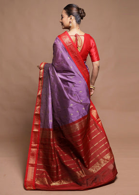 Purple Kanjivaram Silk Saree With Blouse Piece