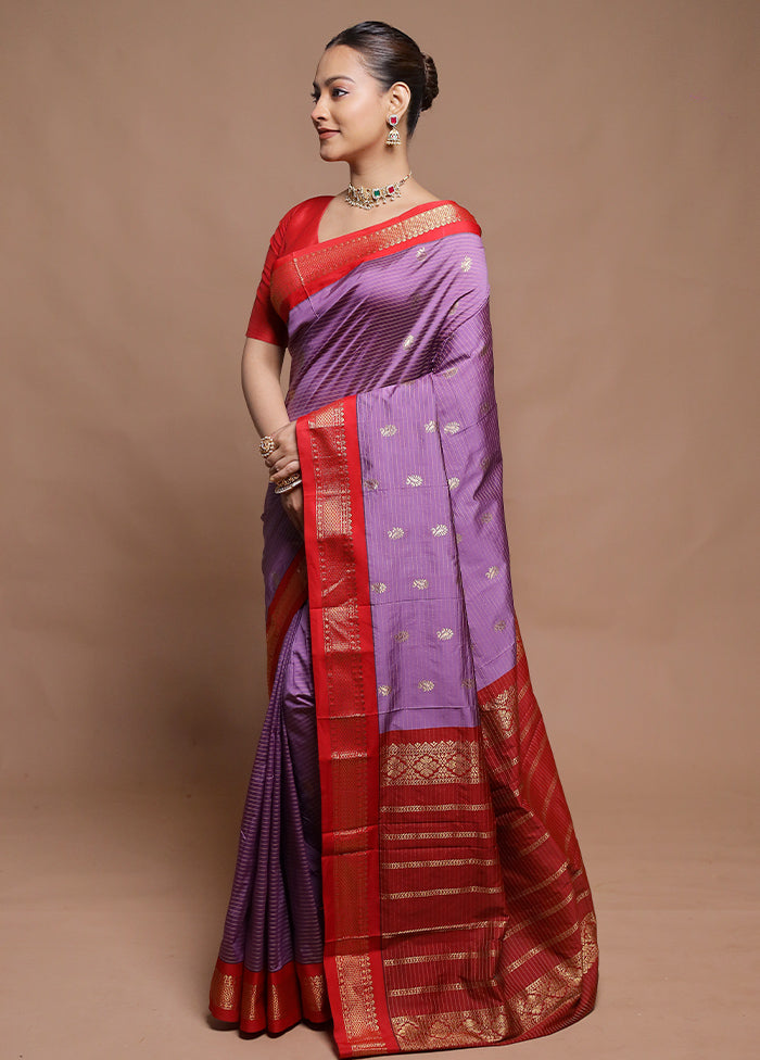 Purple Kanjivaram Silk Saree With Blouse Piece