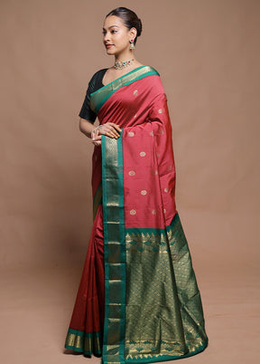 Maroon Kanjivaram Silk Saree With Blouse Piece