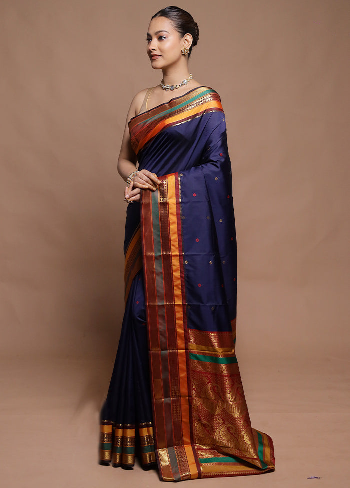 Blue Kanjivaram Silk Saree With Blouse Piece