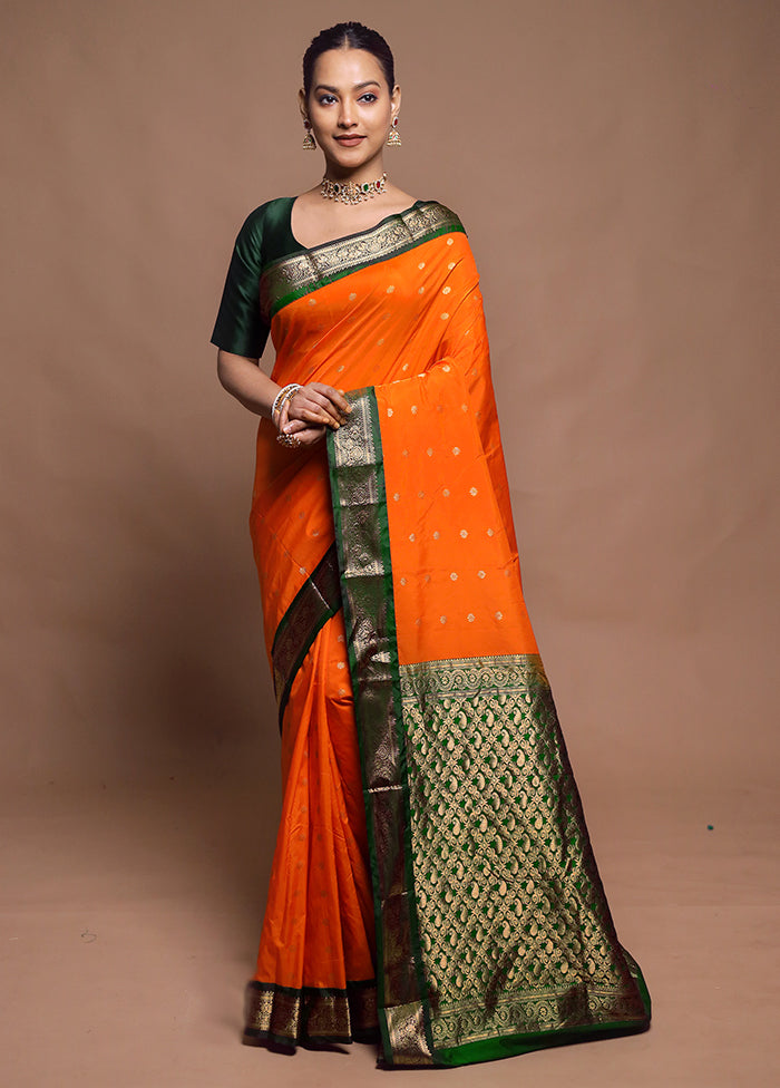 Orange Kanjivaram Silk Saree With Blouse Piece