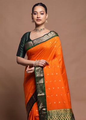 Orange Kanjivaram Silk Saree With Blouse Piece
