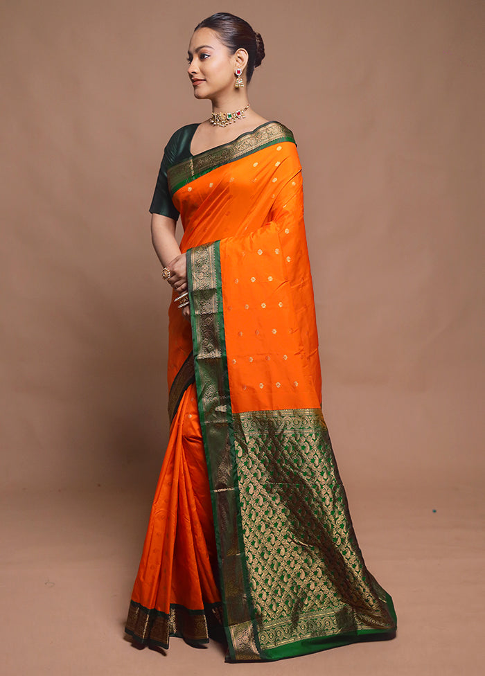 Orange Kanjivaram Silk Saree With Blouse Piece