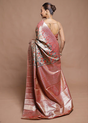 Peach Kanjivaram Silk Saree With Blouse Piece