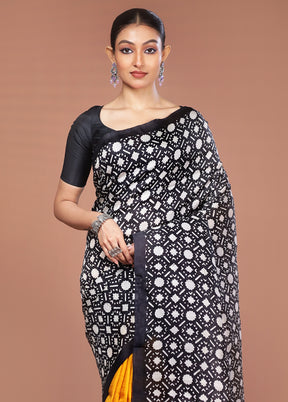 Black Printed Pure Silk Saree Without Blouse Piece