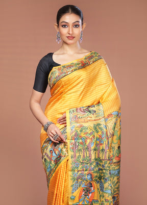 Cream Printed Pure Silk Saree Without Blouse Piece