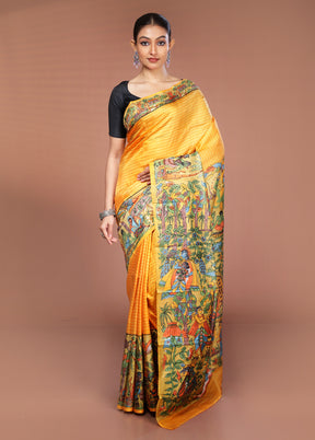 Cream Printed Pure Silk Saree Without Blouse Piece
