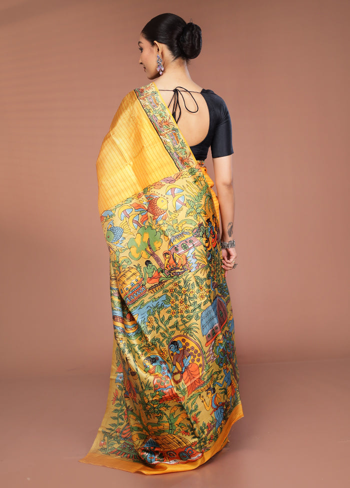 Cream Printed Pure Silk Saree Without Blouse Piece