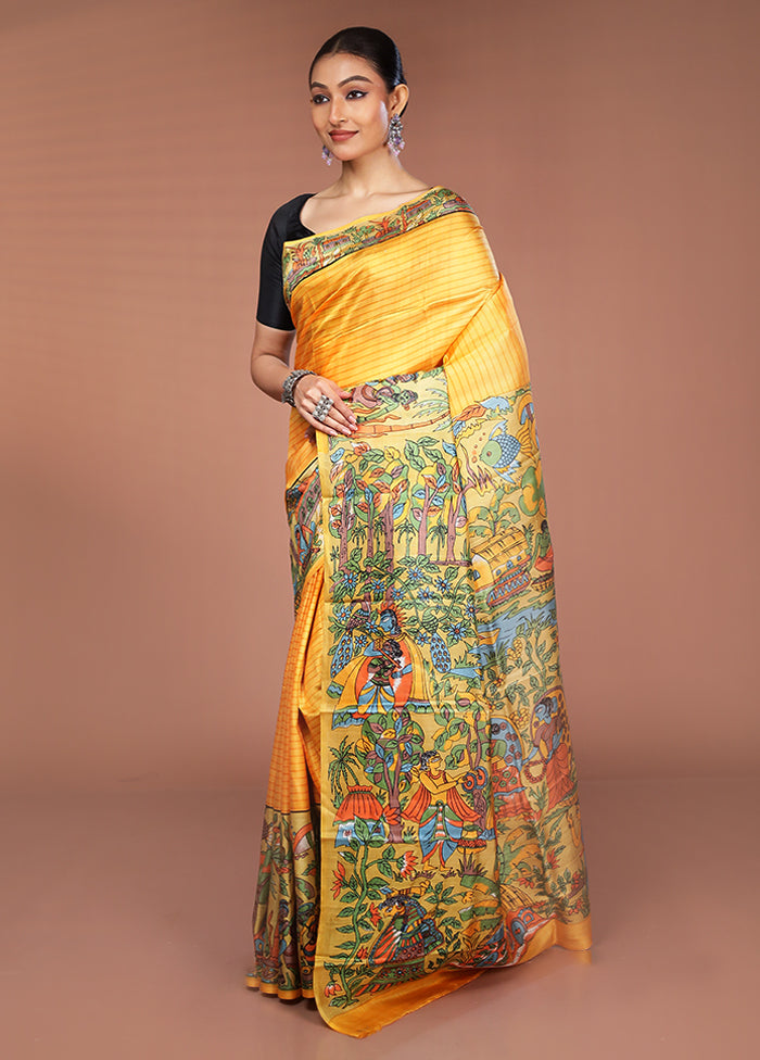 Cream Printed Pure Silk Saree Without Blouse Piece
