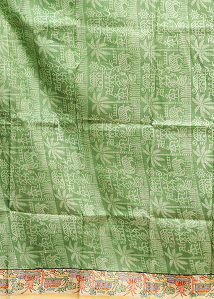 Cream Printed Pure Silk Saree Without Blouse Piece