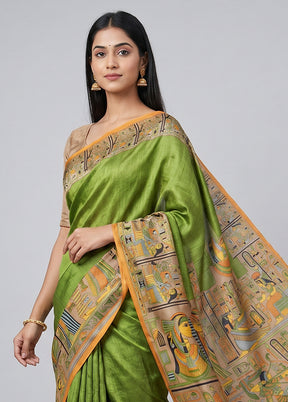 Blue Printed Silk Saree Without Blouse Piece